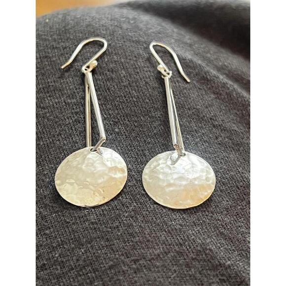 Vintage Modern Hammered Sterling Silver ATI Circle Disc Drop Dangle Earrings 2.5 - Picture 7 of 8